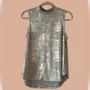 Anthropologie Gold Metallic Mock Neck Top